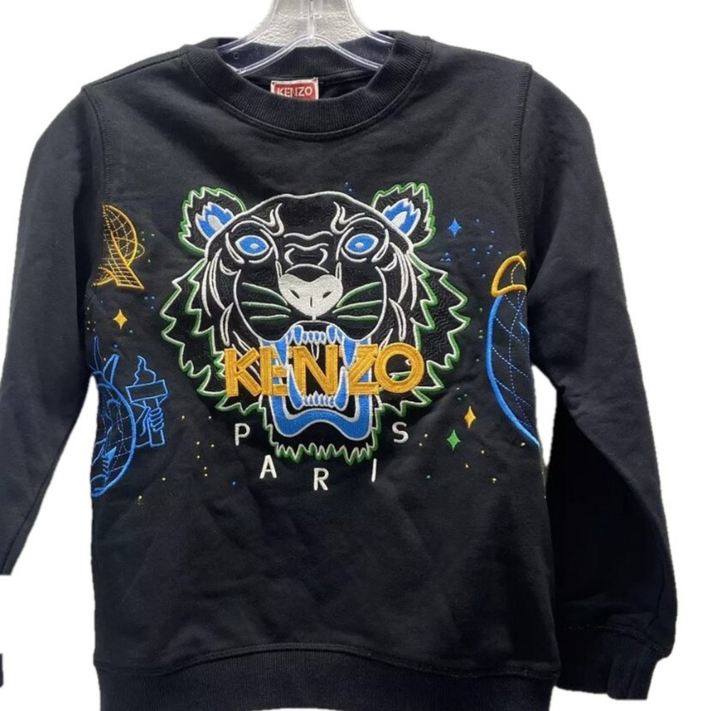 NEW KENZO Big Boy's Tiger Varsity Paris Embroidered Sweatshirt Size XS Black